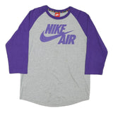 NIKE Mens Grey & Purple Raglan Long Sleeve Crew Neck Graphic T-Shirt M