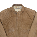 GLOBAL IDENTITY Womens Brown Leather Bomber Jacket L Zip Plain Stylish