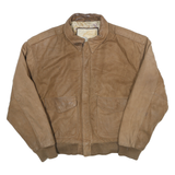 GLOBAL IDENTITY Womens Brown Leather Bomber Jacket L Zip Plain Stylish