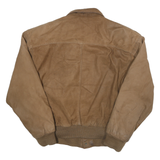 GLOBAL IDENTITY Womens Brown Leather Bomber Jacket L Zip Plain Stylish