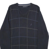 NAUTICA Mens Navy Blue Cotton Patterned V-Neck Basic Knit Jumper M Casual
