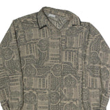 Womens Beige Printed Shirt Long Sleeve Collared L Stylish Patterned Top