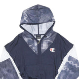 CHAMPION Womens Navy & White Script Print Windbreaker Jacket S Polyester Zip