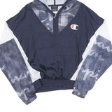 CHAMPION Womens Navy & White Script Print Windbreaker Jacket S Polyester Zip