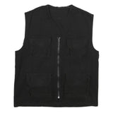 Mens Black Cotton Utility Vest Jacket L Plain Zip Pocket Workwear