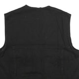 Mens Black Cotton Utility Vest Jacket L Plain Zip Pocket Workwear