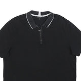 TED BAKER Mens Black Short Sleeve Plain Polo Shirt Zip XL Cotton Blend Casual
