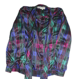 WILROY Womens Blue Green & Pink Printed Blouse Long Sleeve Button Neck M Elegant