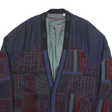 JUPITER Mens Blue & Red Linen Blend Button Jacket 2XL Geometric Pattern