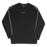 CHAMPION Mens Black Cotton Blend Crew Neck S Branded Logo Tape Sweatshirt