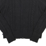 NAUTICA Womens Black Zip Jacket L Cotton Blend Cable Knit Classic Casual