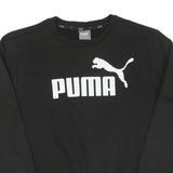 PUMA Womens Black Cotton Crew Neck Sweatshirt S Logo Print Casual Pullover