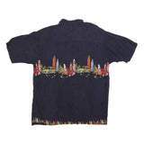 ISLAND COLLECTION Mens Navy Blue Rayon Hawaiian Shirt XL Vintage Surf Cars