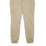 Mens Beige Cotton Blend Slim Cargo Trousers W26 L27 Zip Closure Elastic Hem