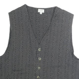 CANDA Womens Black Striped Cotton Button Vest L Classic Sleeveless Top