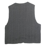 CANDA Womens Black Striped Cotton Button Vest L Classic Sleeveless Top