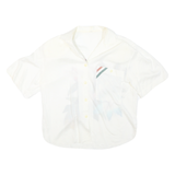 Womens White Cotton Blend Printed Shirt Short Sleeve Collared XL Pocket Casual