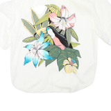 Womens White Cotton Blend Printed Shirt Short Sleeve Collared XL Pocket Casual