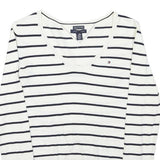 TOMMY HILFIGER Womens White & Navy Striped Jumper V-Neck Basic Knit XS Classic