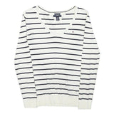 TOMMY HILFIGER Womens White & Navy Striped Jumper V-Neck Basic Knit XS Classic
