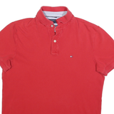 TOMMY HILFIGER Mens Red Short Sleeve Polo Shirt M Cotton Blend Casual Basic