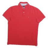 TOMMY HILFIGER Mens Red Short Sleeve Polo Shirt M Cotton Blend Casual Basic