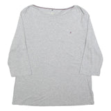 TOMMY HILFIGER Womens Grey 2XL Long Sleeve Boat Neck Plain T-Shirt Cotton