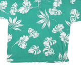 GREAT LAKES Womens Green & White Floral Short Sleeve Polo Shirt XL Cotton Blend