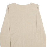 TOMMY HILFIGER Womens Beige Plain Cotton Button Up Crew Neck Jumper M Classic
