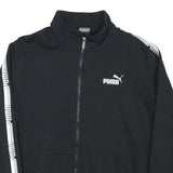 PUMA Mens Black & White Sport Zip Cotton Blend Jacket L Logo Tape Stripe Casual