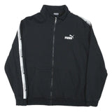 PUMA Mens Black & White Sport Zip Cotton Blend Jacket L Logo Tape Stripe Casual