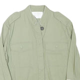 ZARA Womens Green Button Cotton Blend Jacket L Crochet Trim Lightweight