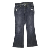 Womens Dark Blue Regular Flared Denim Jeans Cotton Blend W31 L30 Embellished