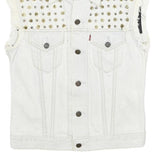 LEVI'S Womens White Studded Denim Jacket S Cotton Sleeveless Button Fasten