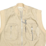 Womens Beige Sleeveless Zip Jacket S Polyester Blend Plain Utility Pocket Chain
