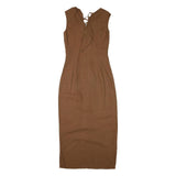 ANNE FONTAINE Womens Brown Sleeveless Midi Dress Cotton Blend Lace-Up V-Neck S