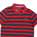 NAUTICA Mens Red & Navy Striped Short Sleeve Polo Shirt XL Cotton Blend Casual