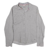 GIN & TONIC Womens Grey & White Striped Shirt M Cotton Blend Long Sleeve Casual