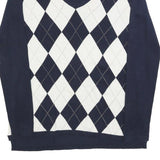 TOMMY HILFIGER Womens Navy & White Patterned V Neck Basic Knit S Jumper Cotton