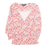 CREW CLOTHING Womens Red & White Floral Printed V-Neck Long Sleeve Top M