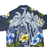 Mens Navy Blue Hawaiian Shirt M Cotton Blend Floral Palm Trees Cars Pattern