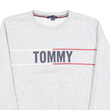 TOMMY HILFIGER Womens Grey Cotton Blend Crew Neck M Logo Sweatshirt Pullover