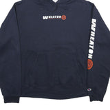 CHAMPION Mens Navy Blue Wheaton College Pullover Hoodie L College Logo