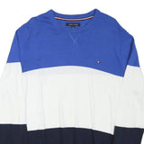 TOMMY HILFIGER Mens Blue & White & Navy Plain Crew Neck Basic Knit L Jumper