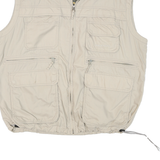 Mens Beige Polyester Blend Utility Vest L Zip Plain Multi Pocket Functional