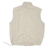 Mens Beige Polyester Blend Utility Vest L Zip Plain Multi Pocket Functional