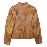 GUNS LEATHER Womens Brown Leather Zip Jacket 2XL Slim Fit Classic Stylish