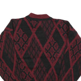 CAMBRIDGE CLASSICS Womens Wine & Black Patterned Jumper Crew Neck Basic Knit L