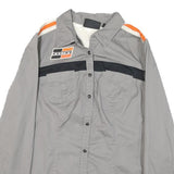 HARLEY DAVIDSON Womens Grey & Orange Racing Shirt L Cotton Blend Casual Fit Long