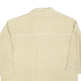 Womens Beige Cotton Blend Shirt M Button Front Frayed Hem Pearl Detail Relaxed
